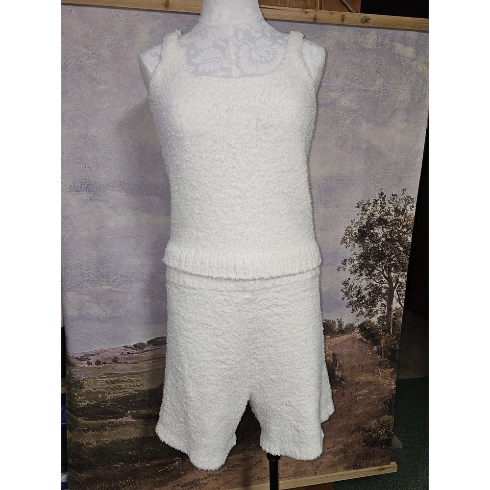 SKIMS Cozy Knit 3-Piece Boucle Lounge Set Bone Tank, Shorts And Robe Plus 2x-3x - Picture 2 of 11